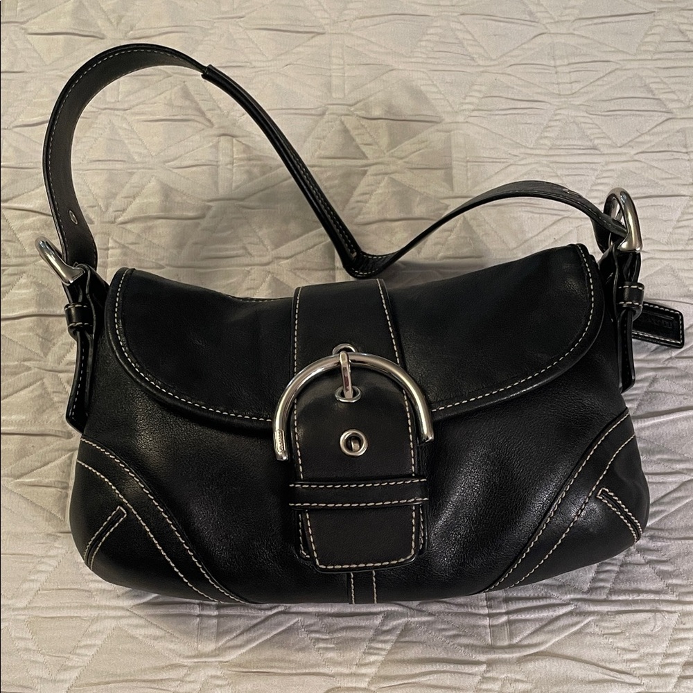 Coach Black Leather Shoulder Bag with Silver Details